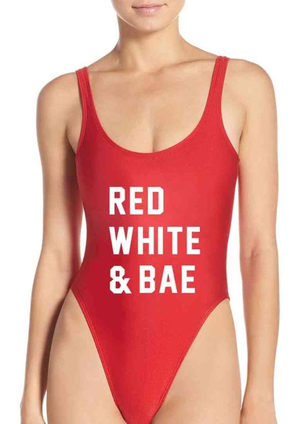Red white and bae swimsuit