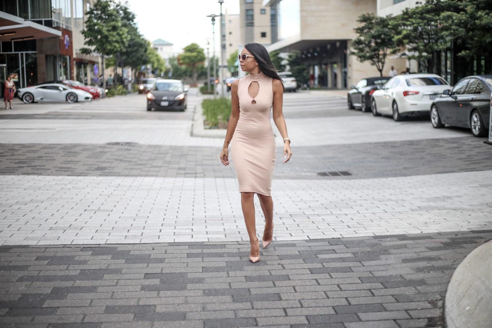 Pink Missguided Midi Keyhole Dress