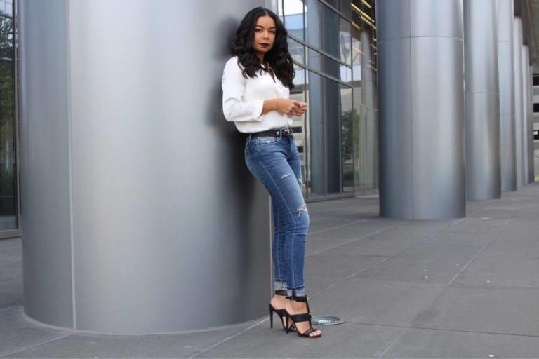 Silk Blouse, Joe's Jeans and L.A.M.B. Mules | The B Werd Style Guide
