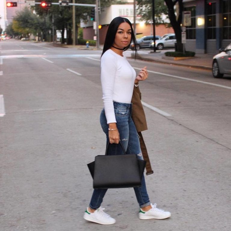 Woman walking across street