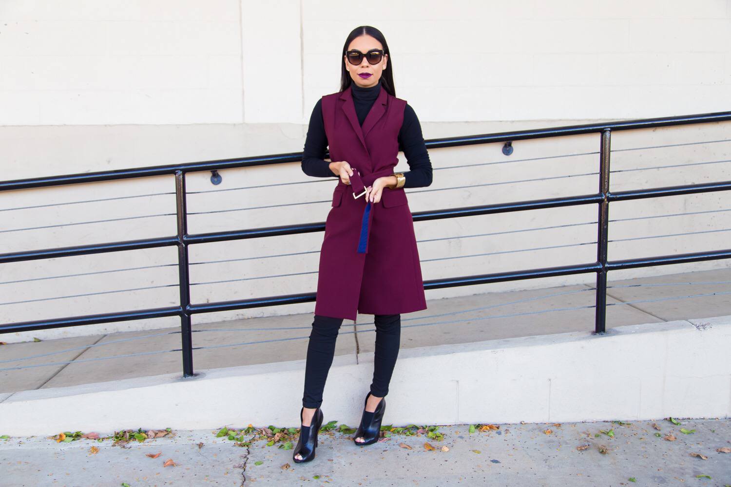 Burgundy Topshop Belted Vest | Style Guide