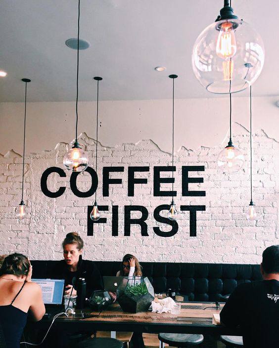 Coffee shop interior with people.