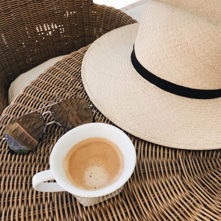 Hat, coffee, and sunglasses