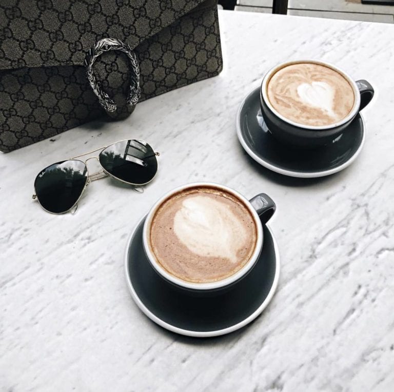 Coffee and sunglasses on marble