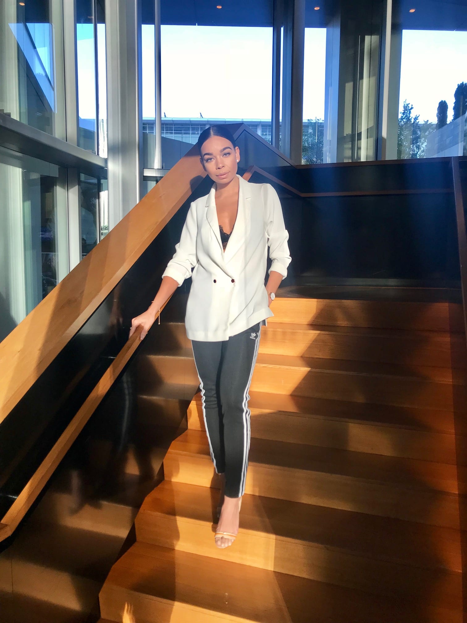 Woman walking down stairs
