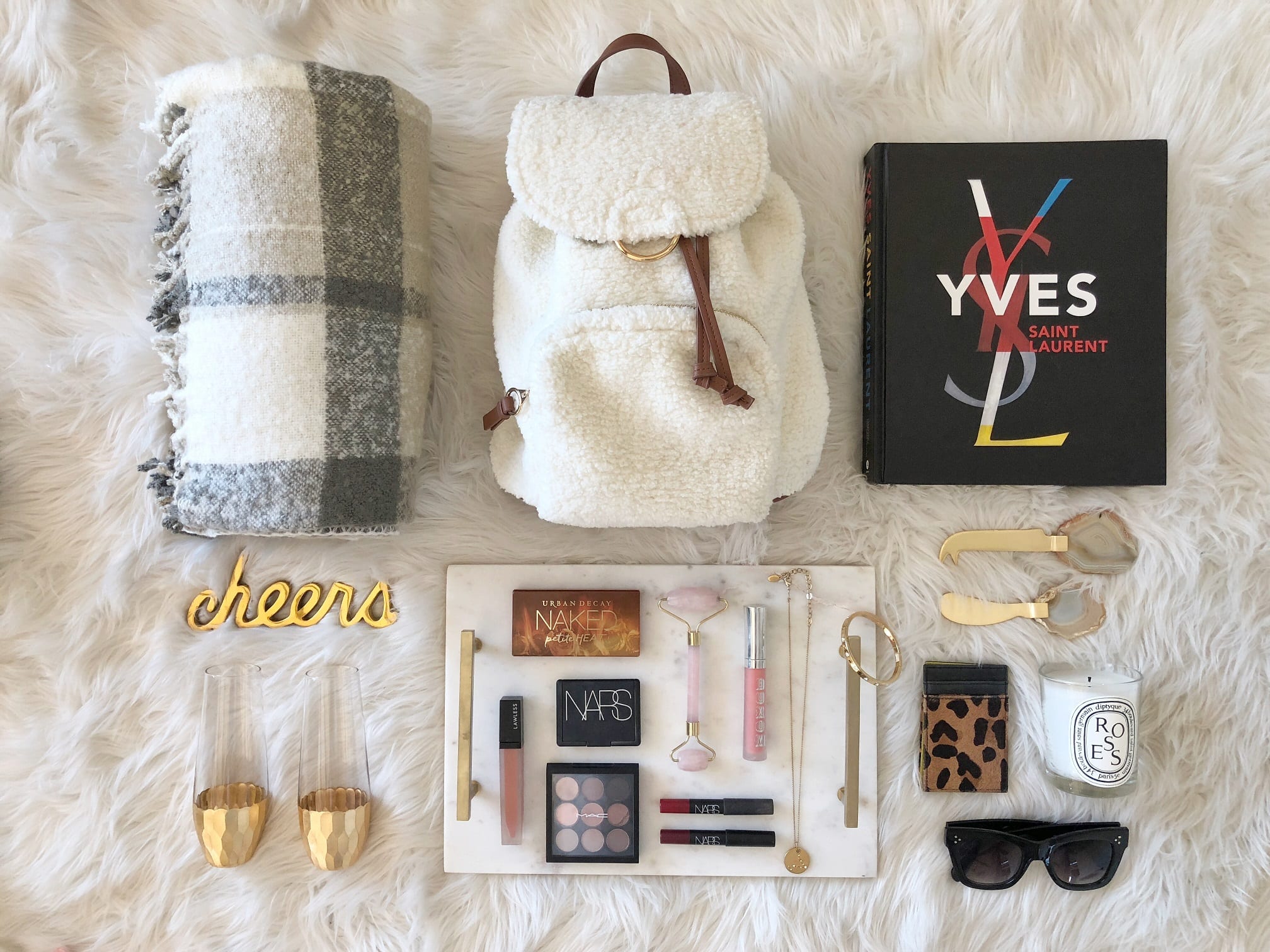 Stylish fashion and makeup flat lay