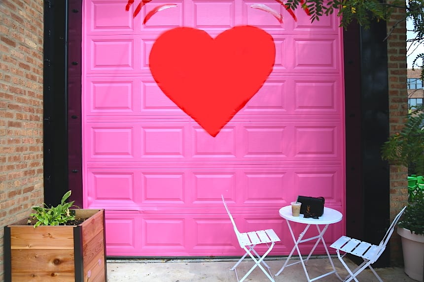 Pink garage door with heart