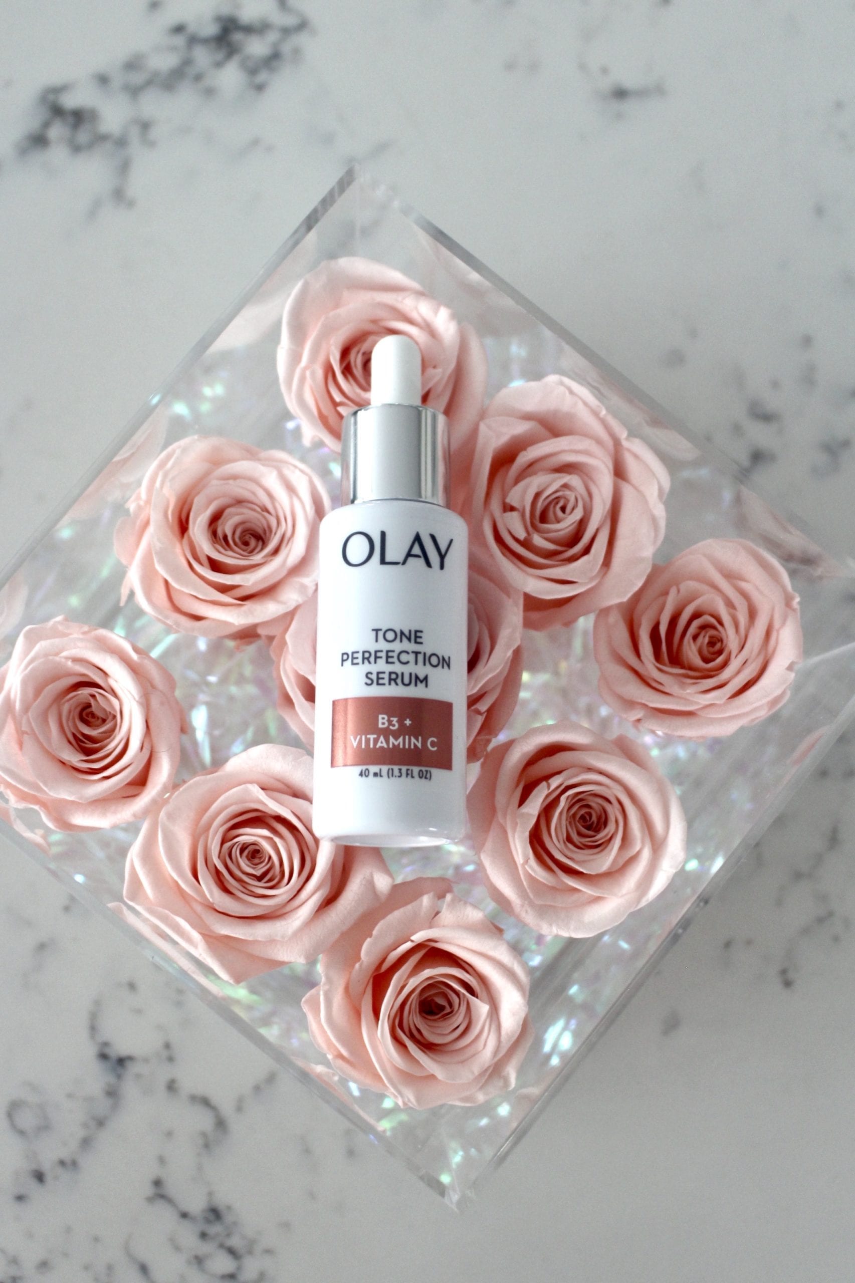Olay serum with pink roses