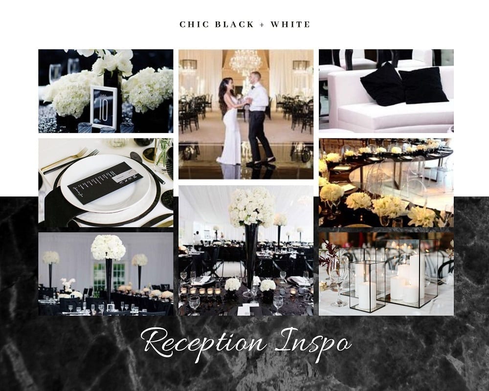 Elegant black and white reception design